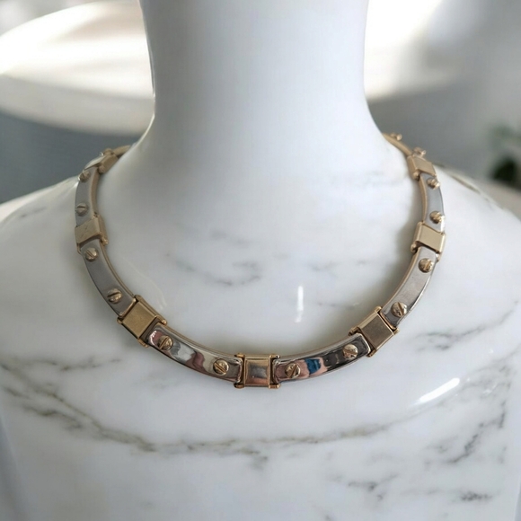 Necklace, mixed metal, collar size, 80's - Picture 2 of 4